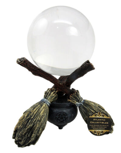 Ebros Gift Ebros Scrying Witch Crystal Glass Gazing Ball On Broomsticks And Potion Cauldron Figurine 8" H Witchcraft Wicca Wiccan Witches Decor Halloween Sculpture Decorative