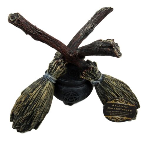 Ebros Gift Ebros Scrying Witch Crystal Glass Gazing Ball On Broomsticks And Potion Cauldron Figurine 8" H Witchcraft Wicca Wiccan Witches Decor Halloween Sculpture Decorative