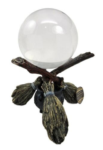 Ebros Gift Ebros Scrying Witch Crystal Glass Gazing Ball On Broomsticks And Potion Cauldron Figurine 8" H Witchcraft Wicca Wiccan Witches Decor Halloween Sculpture Decorative