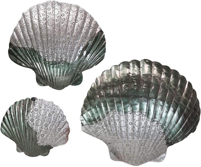 Ebros Gift Ebros Sea Shell Clams 3 Piece Large To Small Size Aluminum Metal Wall Decor