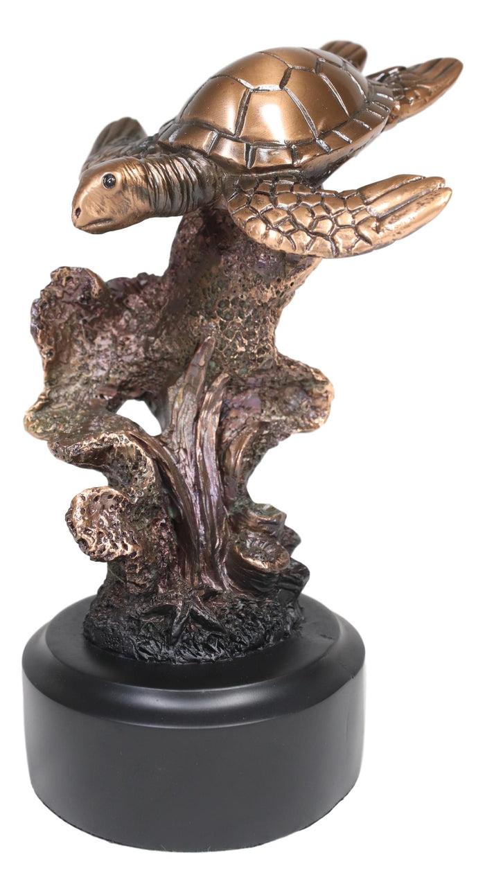 Ebros Gift Ebros Sea Turtle Swimming By Corals Starfish Electroplated Bronze Resin Statue