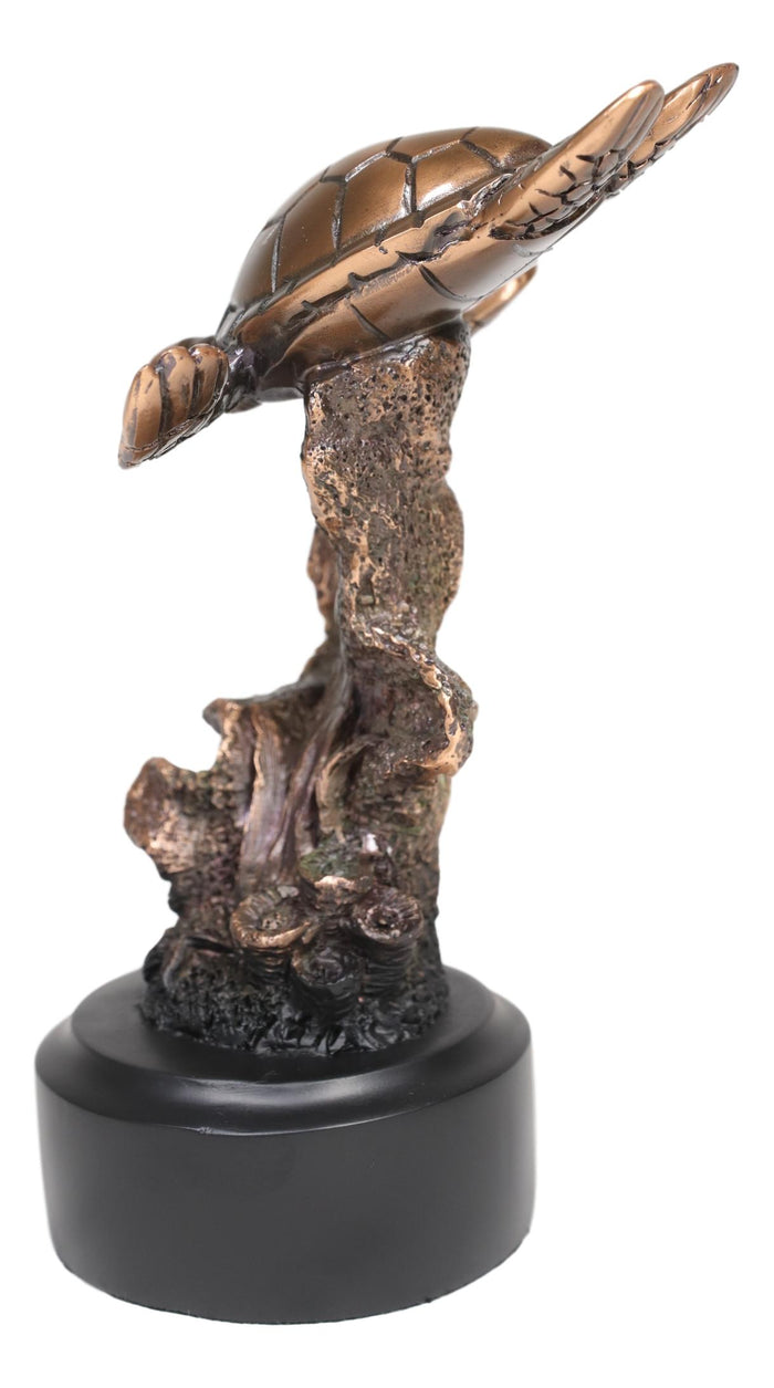 Ebros Gift Ebros Sea Turtle Swimming By Corals Starfish Electroplated Bronze Resin Statue