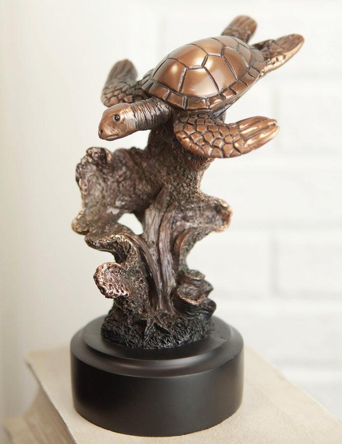 ebros gift Ebros Sea Turtle Swimming By Corals Starfish Electroplated Bronze Resin Statue