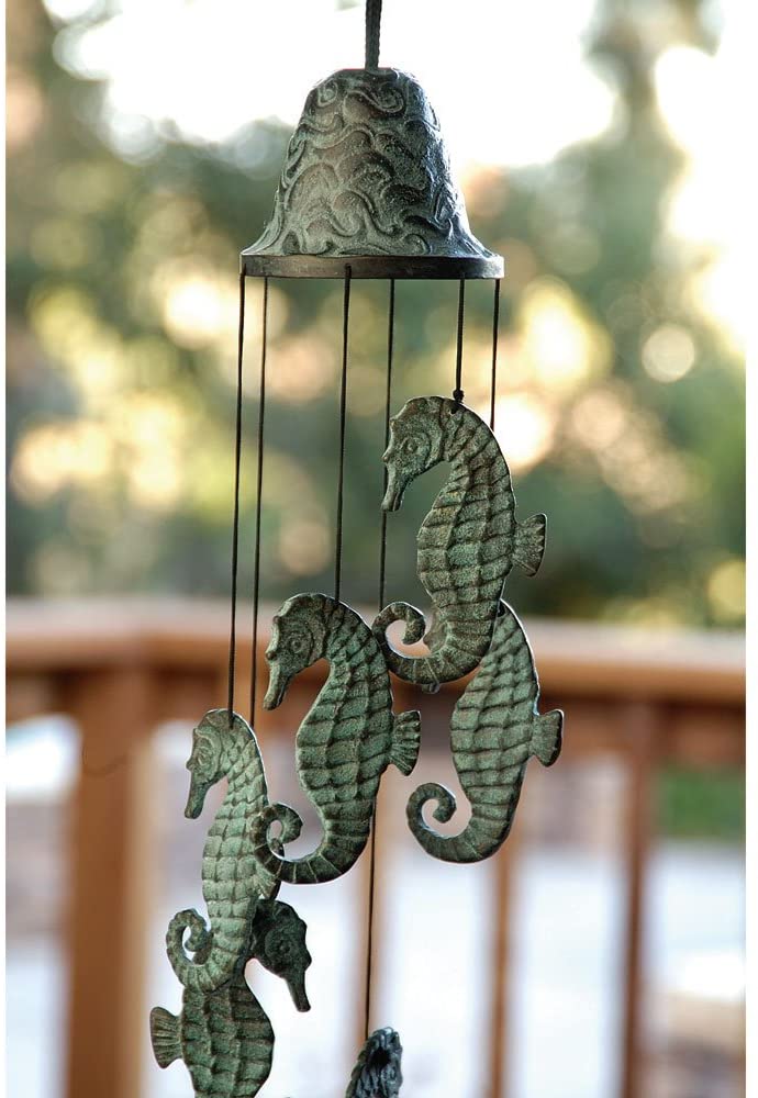 Ebros Gift Ebros Seahorse Wind Chime Seahorses Float Under A Patina Brass Bell