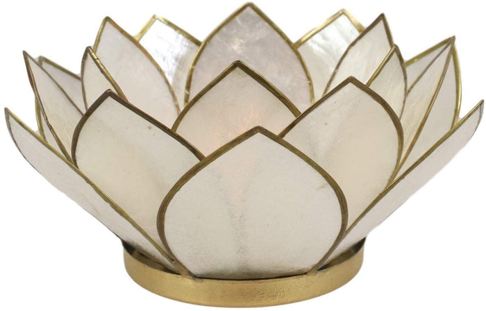 Ebros Gift Ebros Seashells Lotus Flower Votive Tea Light Candle Holder 4.25"D (Pearl White)