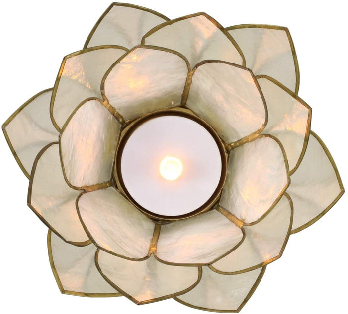 Ebros Gift Ebros Seashells Lotus Flower Votive Tea Light Candle Holder 4.25"D (Pearl White)