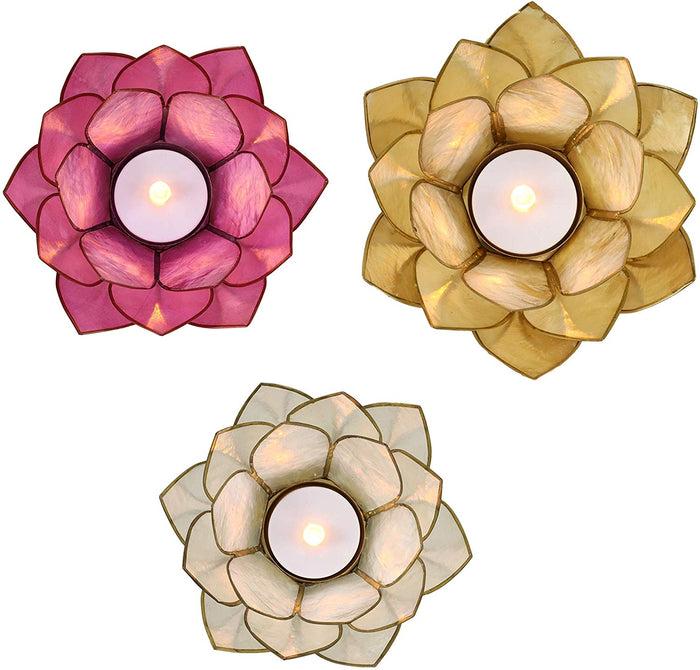ebros gift Ebros Seashells Lotus Flower Votive Tea Light Candle Holder (Set of 3)