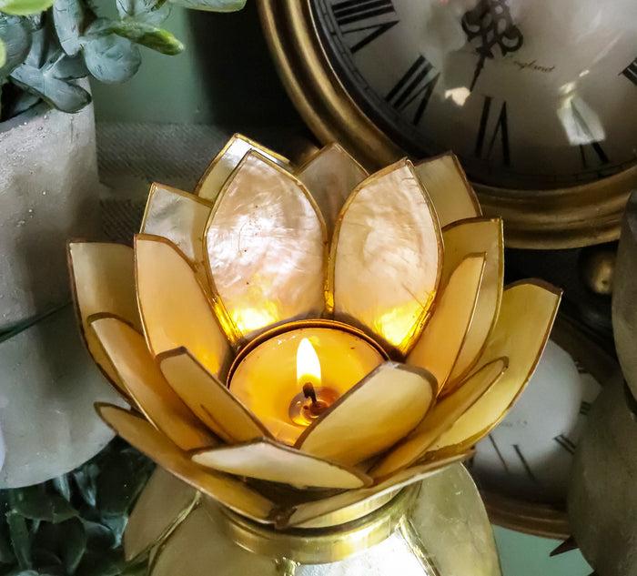 ebros gift Ebros Seashells Lotus Flower Votive Tea Light Candle Holder 4.25"D (Yellow Gold)