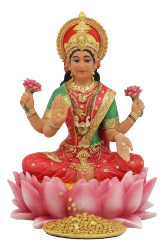 Ebros Gift Ebros Seated Beautiful Hindu Goddess Lakshmi Meditating On Lotus Throne Statue 6.25" Tall