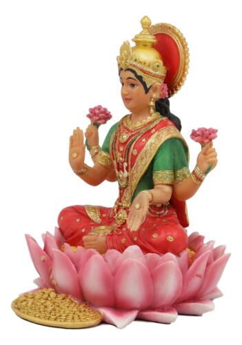 Ebros Gift Ebros Seated Beautiful Hindu Goddess Lakshmi Meditating On Lotus Throne Statue 6.25" Tall