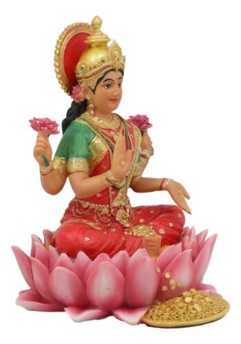 Ebros Gift Ebros Seated Beautiful Hindu Goddess Lakshmi Meditating On Lotus Throne Statue 6.25" Tall