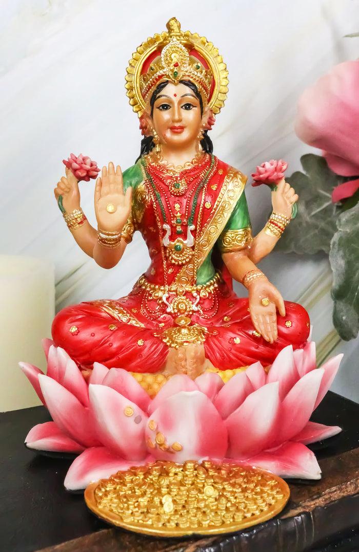 ebros gift Ebros Seated Beautiful Hindu Goddess Lakshmi Meditating On Lotus Throne Statue 6.25" Tall