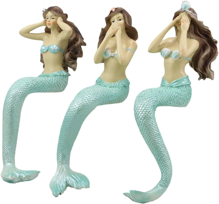 Ebros Gift Ebros See Hear Speak No Evil Mermaid Sirens Shelf Sitter Figurines 9.25" Tall