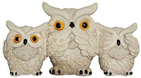 Ebros Gift Ebros See Hear Speak No Evil Wise Acrobatic Fat Owls Figurine 7.25" Wide (Cream)