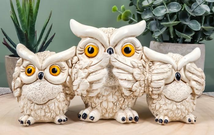 ebros gift Ebros See Hear Speak No Evil Wise Acrobatic Fat Owls Figurine 7.25" Wide (Cream)