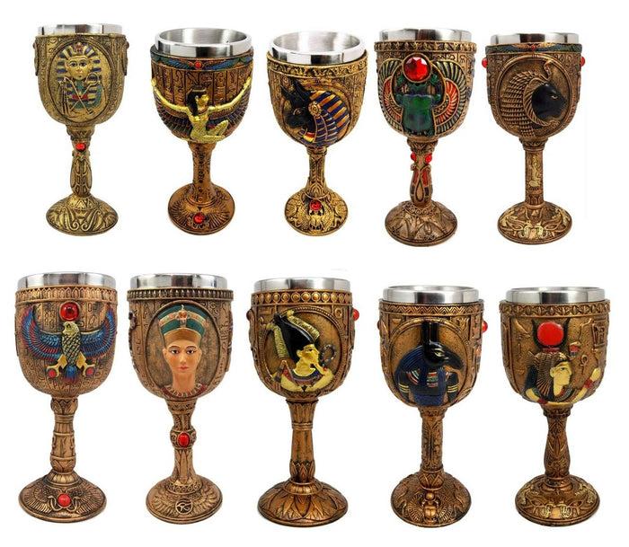 ebros gift Ebros Set of 10 Egyptian Gods Wine Goblets 6oz Anubis Horus Sekhmet Osiris Etc
