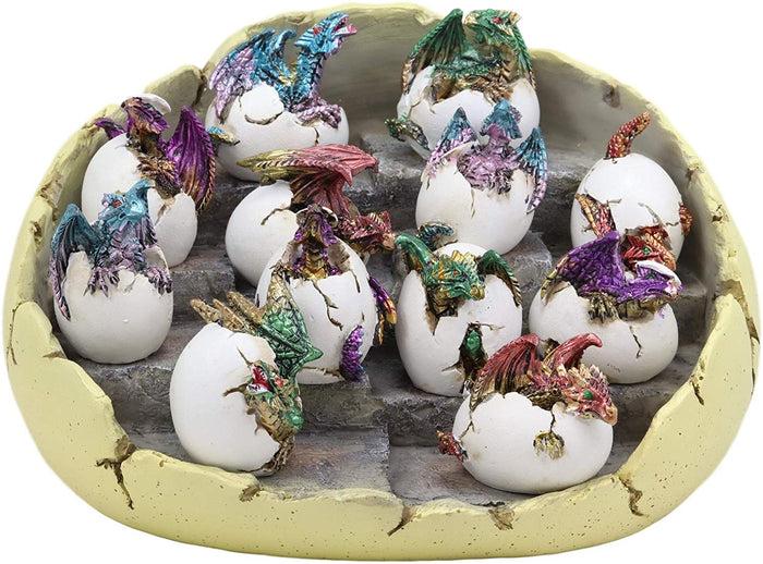 ebros gift Ebros Set of 12 Wyrmling Dragons in Eggs Figurine Miniatures with Dragon Egg Display Set Colorful Fantasy Egg Hatchling Figurines Set of 12 Dungeons and Medieval Alchemy Fantasy Dragon Collectibles