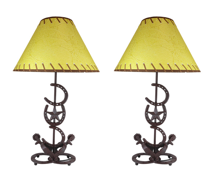 ebros gift Ebros Set of 2 Cast Iron Western Horseshoes Base Desktop Table Lamps w/ Shade