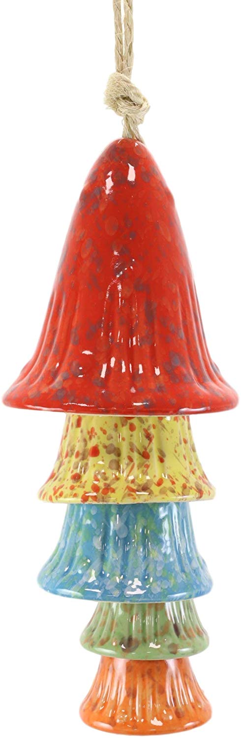 Ebros Gift Ebros Set Of 2 Ceramic Mushrooms Mobile Wind Chime With Fungi Spots Garden Decor