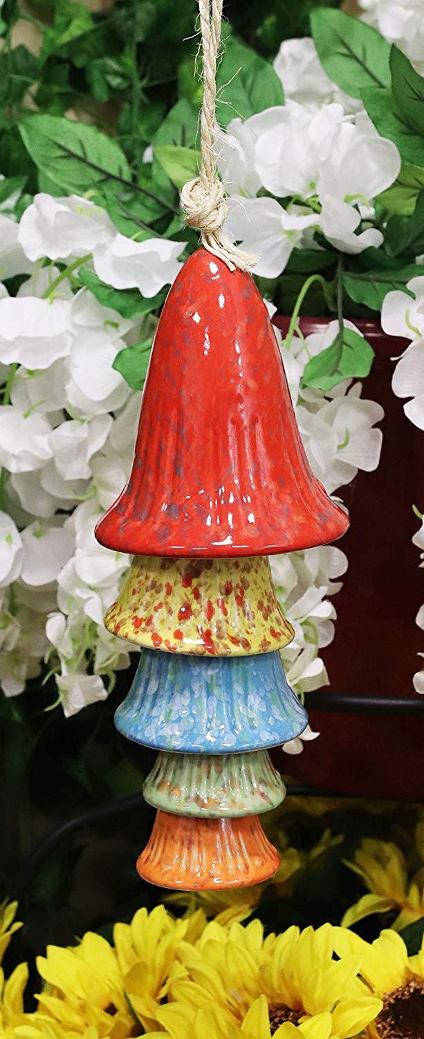 Ebros Gift Ebros Set Of 2 Ceramic Mushrooms Mobile Wind Chime With Fungi Spots Garden Decor