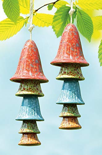 ebros gift Ebros Set of 2 Ceramic Mushrooms Mobile Wind Chime with Fungi Spots Garden Decor