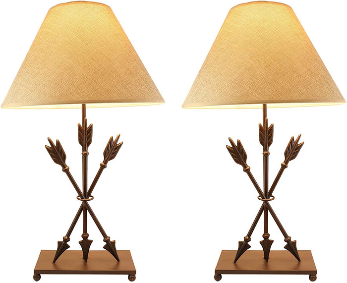 ebros gift Ebros SET OF 2 Crossed Arrows with Ring Center Base Desktop Table Lamps w/ Shade