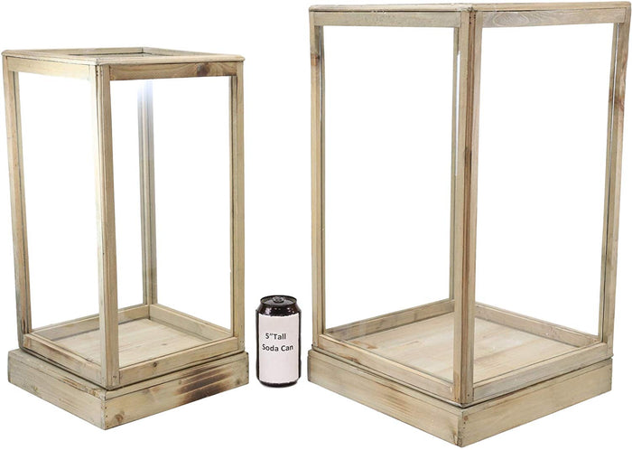 Ebros Gift Ebros Set Of 2 Large Rustic Clear Glass Display Boxes With Natural Wood Frames