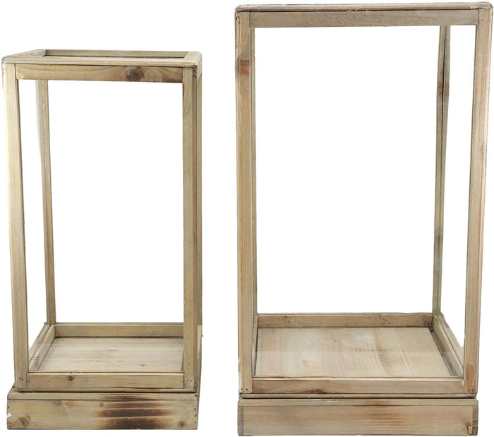 Ebros Gift Ebros Set Of 2 Large Rustic Clear Glass Display Boxes With Natural Wood Frames