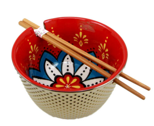 Ebros Gift Ebros Set Of 2 Luxury Gold Plated Ramen Noodle Bowls W/ Chopsticks Red Lotus Blossom