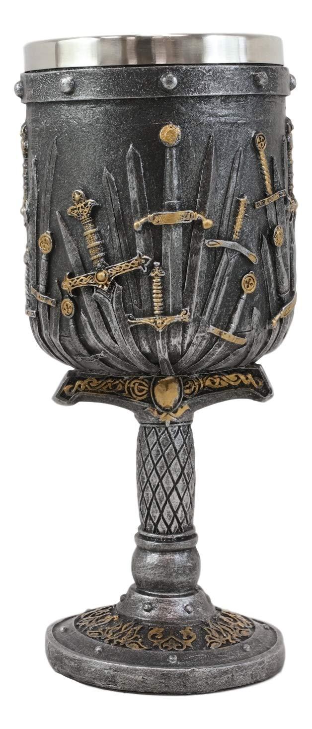 Ebros Gift Ebros Set Of 2 Medieval Iron Throne Of Valyrian Steel Blade Swords Armory Goblet
