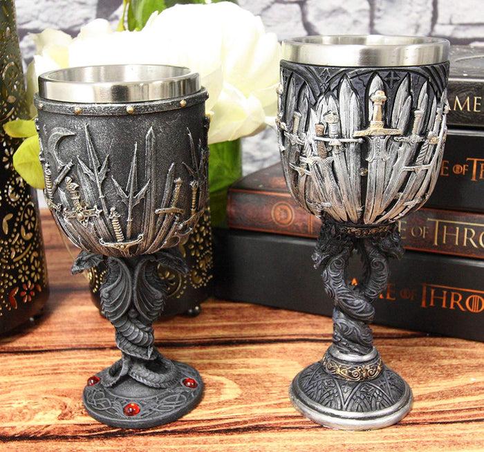 ebros gift Ebros Set of 2 Medieval Iron Throne Of Valyrian Steel Blade Swords Armory Goblet
