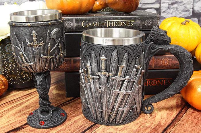 ebros gift Ebros Set of 2 Medieval Valyrian Steel Swords Wine Goblet And Dragon Iron Throne Mug