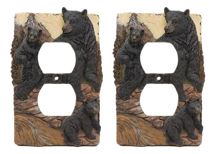Ebros Gift Ebros Set Of 2 Novelty Woodland Rustic Forest Black Bear Mother And Cubs Family Wall Electrical Cover Plate 3D Hand Painted Resin Western Bears Home Decor Accessory (Double Receptacle Outlet)