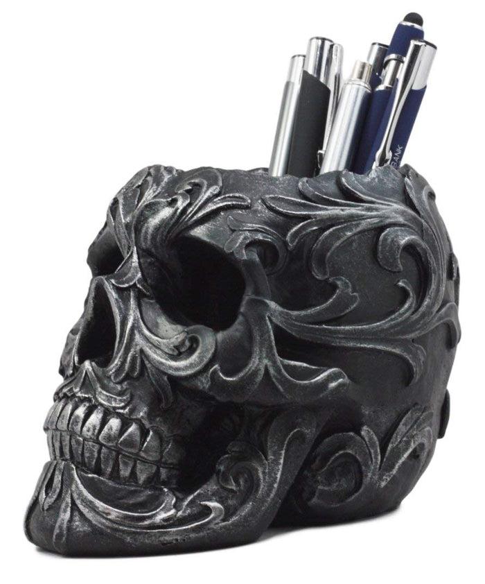 Ebros Gift Ebros Set Of 2 Tribal Tattoo Floral Skulls Stationery Pen Holder Desktop