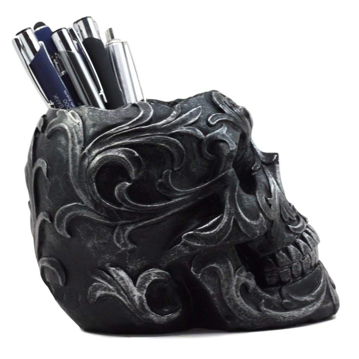 Ebros Gift Ebros Set Of 2 Tribal Tattoo Floral Skulls Stationery Pen Holder Desktop