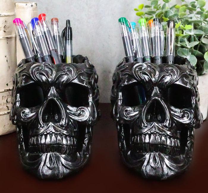 ebros gift Ebros Set of 2 Tribal Tattoo Floral Skulls Stationery Pen Holder Desktop