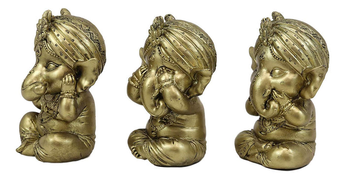 Ebros Gift Ebros Set Of 3 See Hear Speak No Evil Ganesha With Turban Figurines 4" Tall