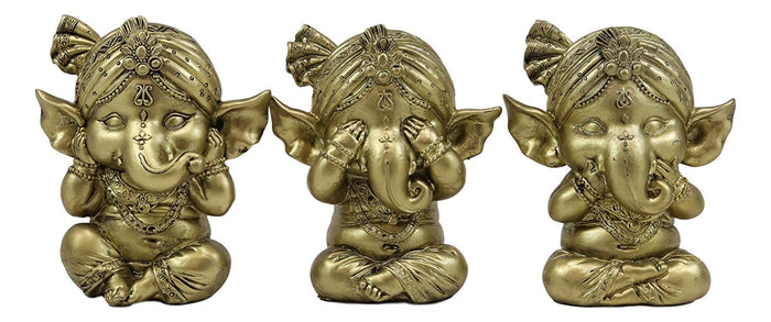 Ebros Gift Ebros Set Of 3 See Hear Speak No Evil Ganesha With Turban Figurines 4" Tall