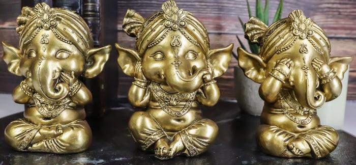 ebros gift Ebros Set of 3 See Hear Speak No Evil Ganesha with Turban Figurines 4" Tall