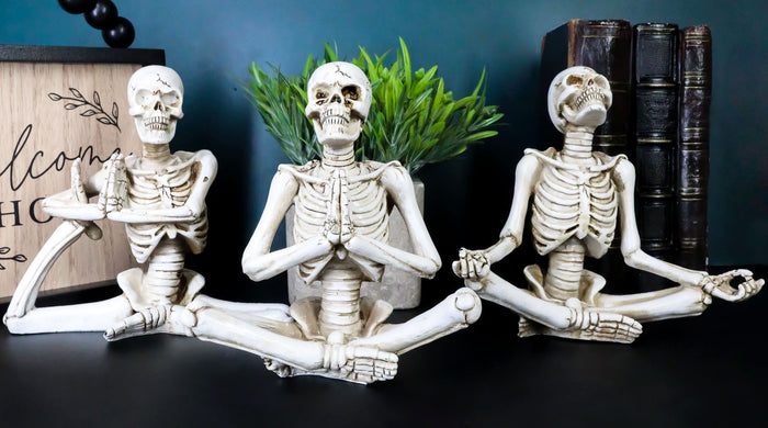 ebros gift Ebros Set of 3 Whimsical Namaste Meditating Yoga Skeletons Trio Figurines 5.5" Tall