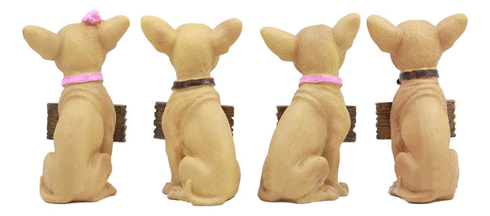 Ebros Gift Ebros Set Of 4 Adorable Tea Cup Chihuahua Dog Holding Humorous Signs Small Figurines 4.25"Tall