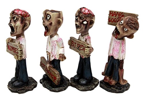 Ebros Gift Ebros Set Of 4 Brain Eaters Walking Dead Zombie Holding Funny Signs Decorative Figurines 3.75" H