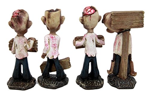 Ebros Gift Ebros Set Of 4 Brain Eaters Walking Dead Zombie Holding Funny Signs Decorative Figurines 3.75" H