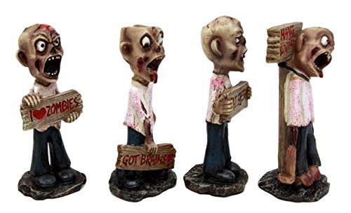 Ebros Gift Ebros Set Of 4 Brain Eaters Walking Dead Zombie Holding Funny Signs Decorative Figurines 3.75" H