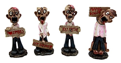 ebros gift Ebros Set of 4 Brain Eaters Walking Dead Zombie Holding Funny Signs Decorative Figurines 3.75" H