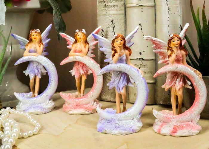 Ebros Gift Ebros Set Of 4 Colorful Pink And Purple Enchanted Crescent Moon Fairy Mini Figurines