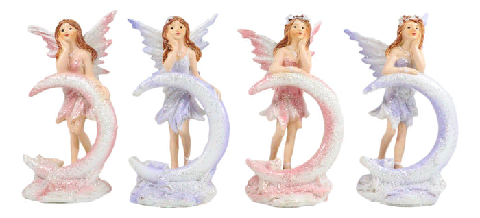 Ebros Gift Ebros Set Of 4 Colorful Pink And Purple Enchanted Crescent Moon Fairy Mini Figurines