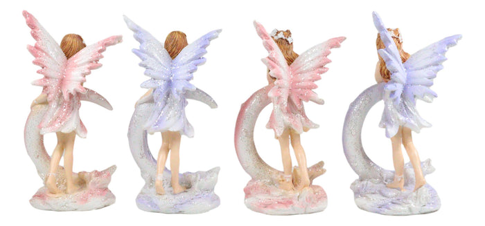 Ebros Gift Ebros Set Of 4 Colorful Pink And Purple Enchanted Crescent Moon Fairy Mini Figurines
