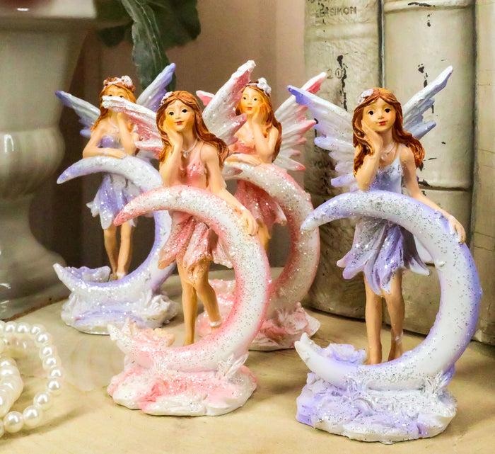 ebros gift Ebros Set of 4 Colorful Pink and Purple Enchanted Crescent Moon Fairy Mini Figurines
