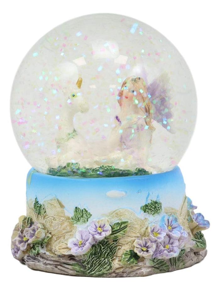 Ebros Gift Ebros Set Of 4 Fantasy Pixie Fairies And Unicorns Small Glitter Water Globe Figurines